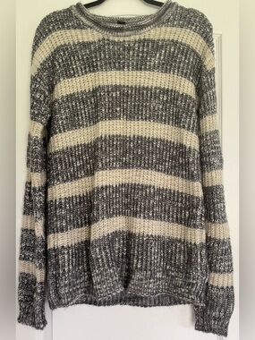 Forever 21 Chunky Knit Striped Sweater Cozy Oversized Cream Gray Medium
